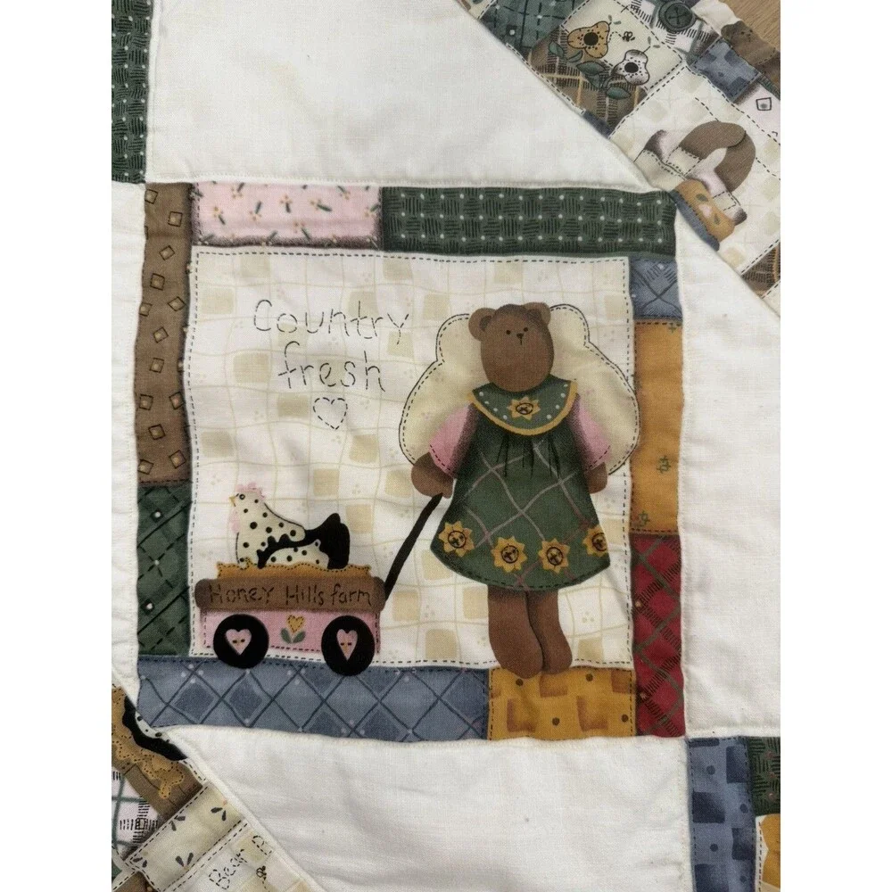 Handmade Quilted Table Runner Teddy Bear Reversible Fall Country Farmhouse Decor